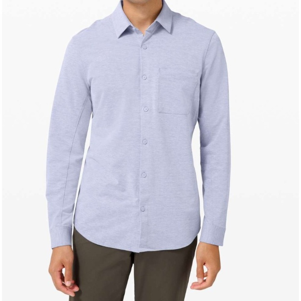 Lululemon Commission Long Sleeve‎ Shirt Men's L Blue Button Up Athletic Slim